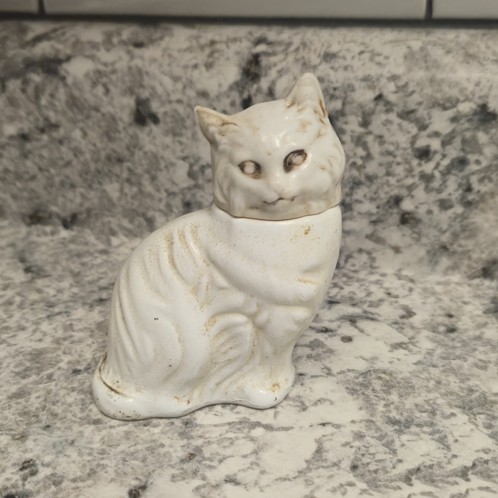 Vintage Avon Glass Cat Bottle (Empty) With Haunted Looking Aged Finish